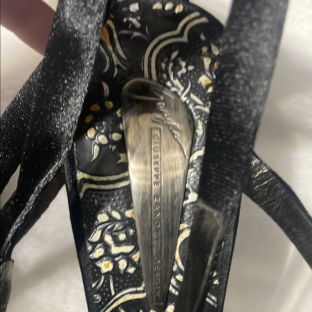 Giuseppe Zanotti Black Silk Strappy Heels with Metallic Embellishments - Picture 5 of 10